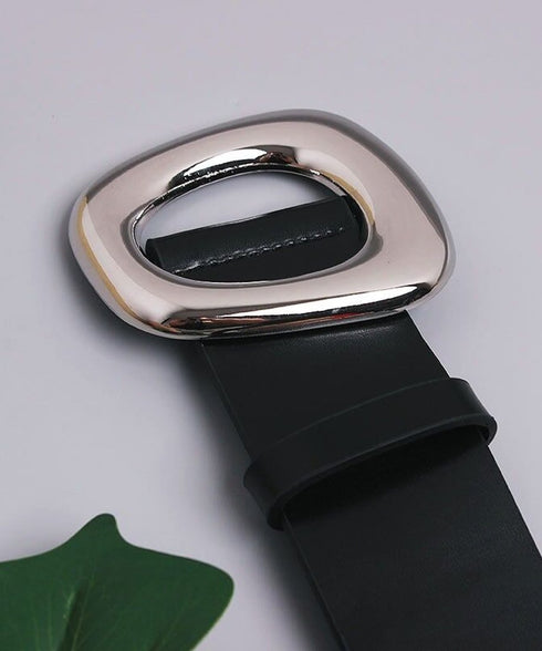 Bold Oval Metallic Buckle Wide Belt